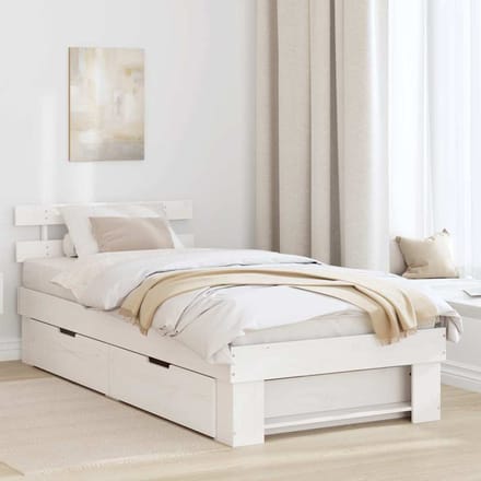 vidaXL - Bedframe - met - hoofdeinde - Wit - 75 - x - 190 - cm - Massief - grenenhout