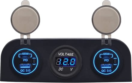 ProRide 12V USB Autolader 4 Poorten - 65W/QC3.0 - P19172 - Drievoudig opbouw paneel met Voltmeter
