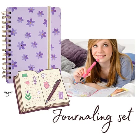 IZGO Journaling set - Dagboek - Notitieboek - Notebook A5 - Pip - Stickers - Bullet Journal - Purple flowers