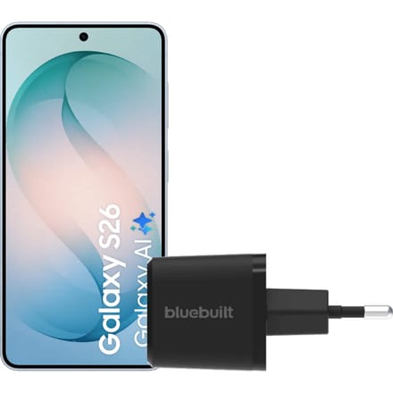 Samsung Galaxy S26 256GB Lichtblauw 5G + BlueBuilt Oplader 65 Watt Zwart