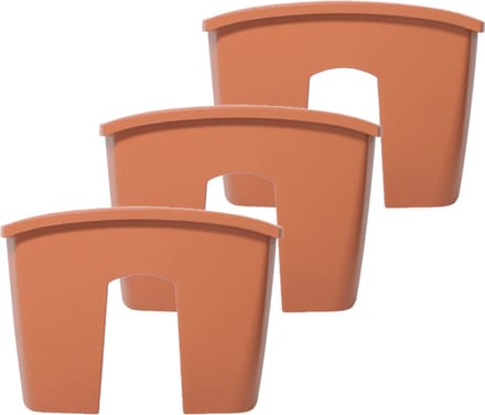 Prosperplast Plantenbak Railing - 3x stuks - kunststof - 39 cm - terracotta bruin - balkon bloembak