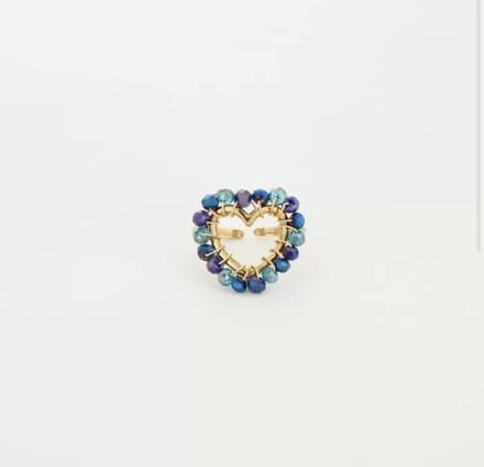 Michelle Bijou, ring, goud, kralen, blue, hart, stainless steel