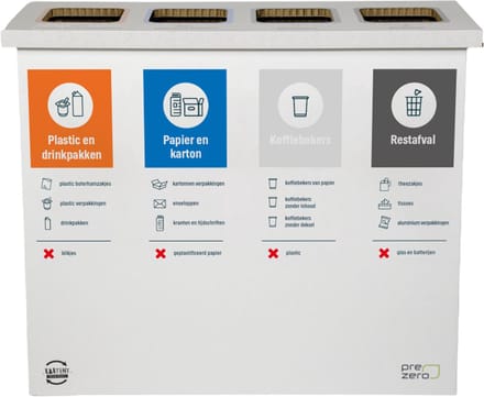 Kartonnen eco bin vier vakken - PD - Papier&Karton - Koffiebekers - Restafval - 60 L prullenbak - Kartent