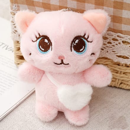 DW4Trading Sleutelhanger Roze Schattige Kitten met Witte Hartje - Kitty