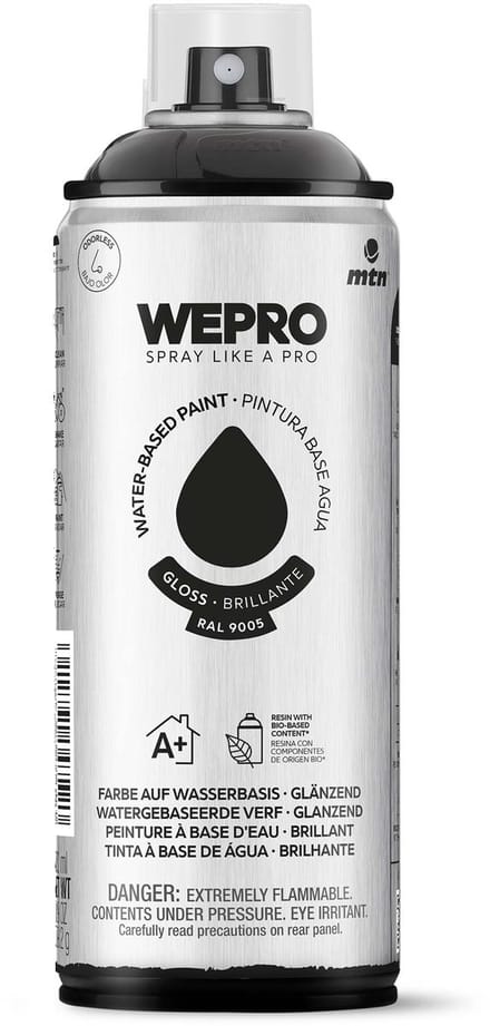 Spuitbus Ral 9005 Zwart Glans MTN WEPRO WATER-BASED PAINT 400ML