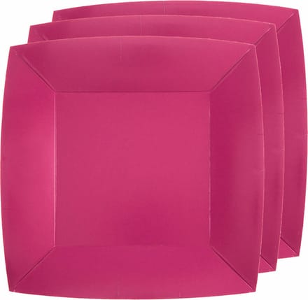 Santex Feest gebaksbordjes - fuchsia roze - 30x - karton - 18 cm - vierkant - kartonnen feestbordjes