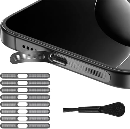8 Pieces Speaker Dust Protective Case - Compatibel met iPhone 16 Pro/16 Pro Max - Earcup Speaker Net Anti-Dust Adhesive Stickers - Zwart Titanium