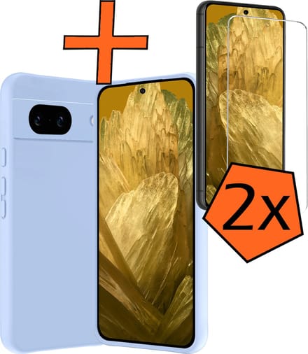 Hoes - Met 2x Screenprotector - Geschikt voor Google Pixel 8a - Sterk & Shockproof - Back Cover - Siliconen Case - Telefoon Hoes - Lichtblauw