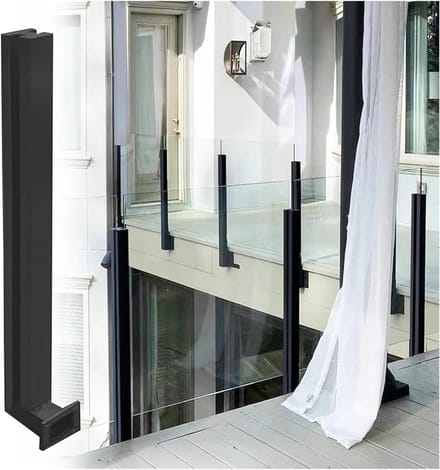Glazen balustrade - Zwarte leuning - Balkon afscheiding - Zijdelingse montage - 105 cm hoogte - Zwart