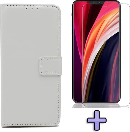 HB Hoesje Geschikt voor Apple iPhone 12 Pro Max Wit - Portemonnee Book Case - Kaarthouder & Magneetlipje & Glazen Screenprotector
