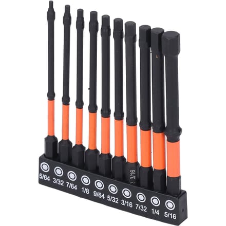10 Stuks SAE Zeskant Bit Set 100mm Lengte 1/4 Inch Schacht S2 Legeringsstaal Zeskant Bits met Opbergrek