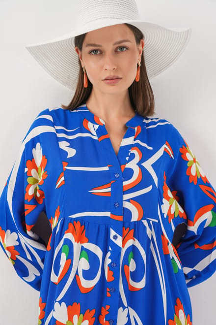 Geprinte V-hals Maxi Jurk