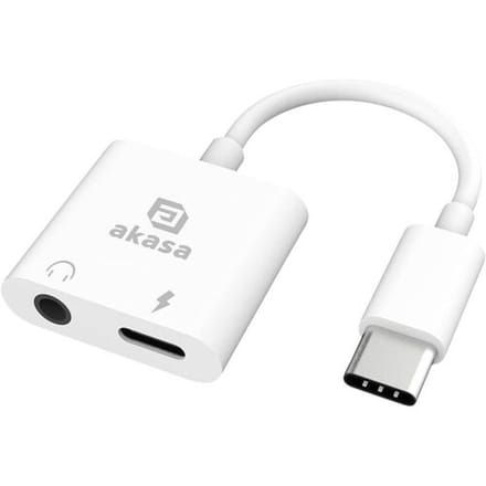 Akasa USB-C, Audio Adapter [1x USB-C - 1x Koptelefoon (3,5 mm aansluiting), USB-C bus (Power Delivery)] AK-CBCA30-08WH 8 cm Met laadbus