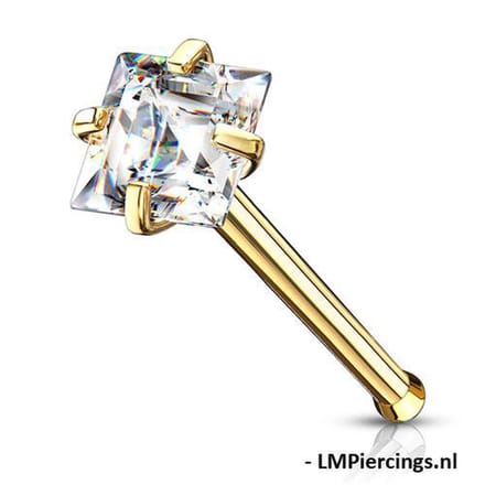 Neuspiercing PVD CZ top square 2.5 mm - goud - LMPiercings
