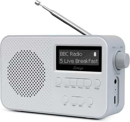 Draagbare DAB+ en FM Radio met Bluetooth, Oplaadbare Accu en Dubbele Wekker