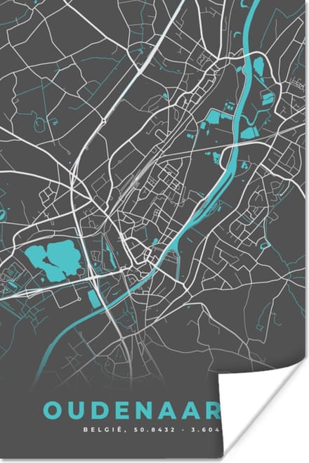 Poster Plattegrond – Oudenaarde – Blauw – Stadskaart - Kaart - 20x30 cm