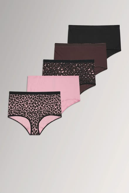 Yours Yourset Set Van 5 Bruine En Roze Maxislips Met Luipaardprintsize 42-44