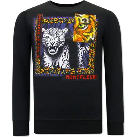 Heren Sweater met Print - Tiger Poster - 3627 - Zwart