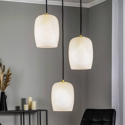 Lucande - hanglamp - 3lichts - Ijzer, glas - H: 20 cm - G9 - messing, zandwit