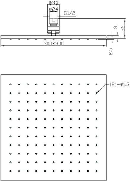 Wiesbaden Cube Luxe mess.hoofddouche vierkant 300mmx8mm chroom