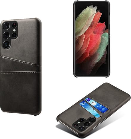 Backcover met Opbergvakjes + PMMA Screenprotector voor Galaxy S22 Ultra _ Zwart