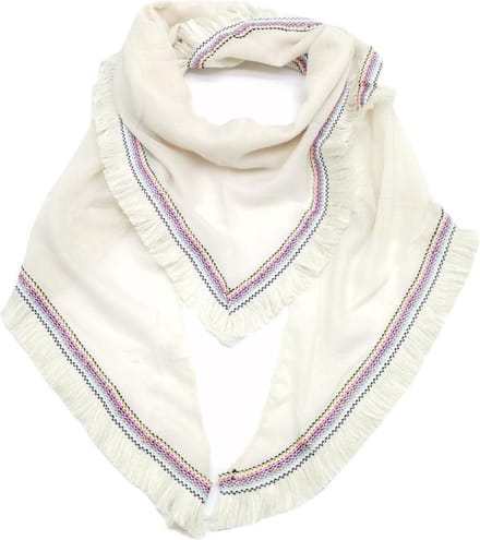 Driehoekige sjaal Donya effen beige met fantasierand Ibiza style