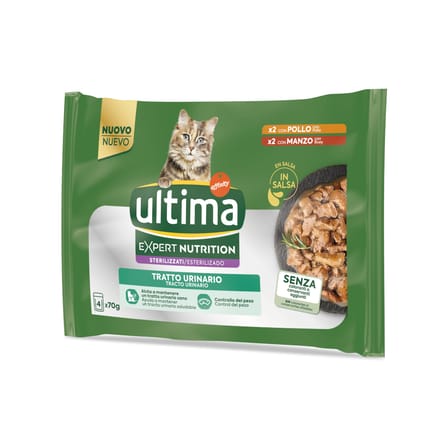 3 x 70 g + 1 x 70 g gratis! Ultima Expert Nutrion natvoer voor katten - Urinary Kip & Rundvlees 4 x 70 g