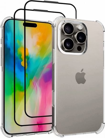 Anti Shock Silicone Hoesje Geschikt voor iPhone 16 Pro Max - Transparant + 2X Volledige Tempered Glas Screen protector - ZT Accessoires