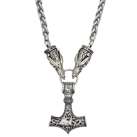 Tesoro Mio Michel – Vikings – Viking Ketting – Raven & Mjolnir Hamer - Edelstaal – 60 cm