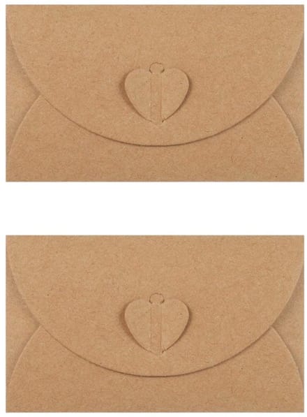 2 stuks - Bruine Kraft Envelop - 10,3x7cm - Bruin - met Hartvormige Sluiting