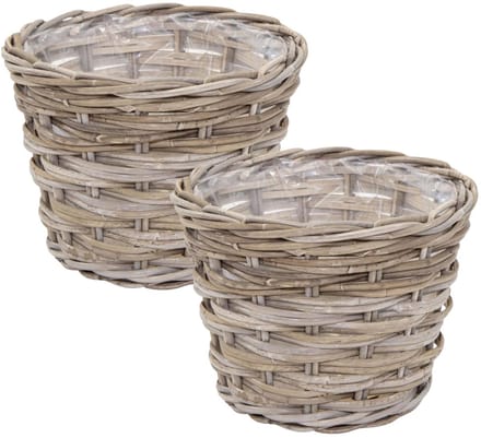 Mega Collections opbergmand Koudum - 2x - rotan - D35 x H25 cm - lichtbruin/grijs