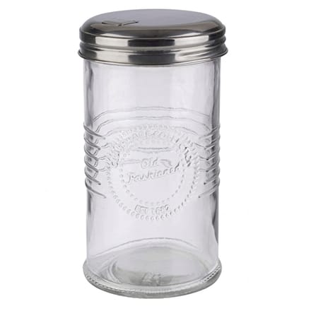 APS suikerdispenser - glazen suikerstrooier 350 ml - rvs schroefdeksel met doseerklep - vaatwasserbestendig