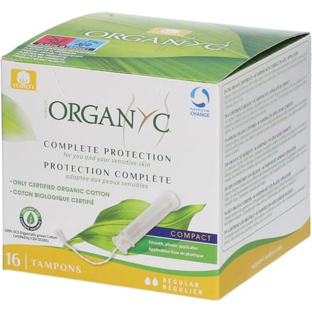 Organyc, biologische tampons, compact, normaal, 16 tampons beige
