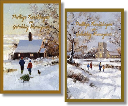 40 Kerstkaarten - Folie - Witte envelop - 10,5 x 16 cm - 2 motieven