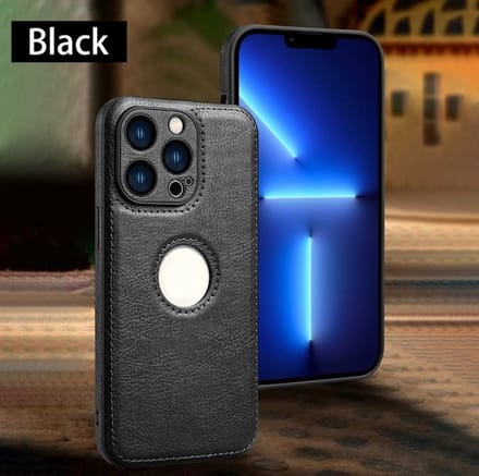 iPhone 12 luxe zakelijk leer hoesje met camera bescherming zwart