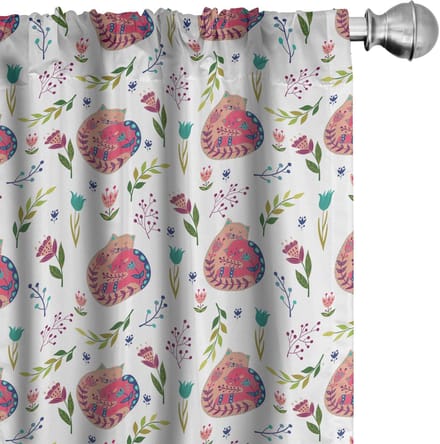 ABAKUHAUS kattengordijnen – Scandi-kunst – 2x75x225 cm – microvezel, wit/multicolor