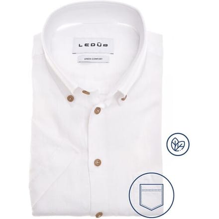 Ledûb Overhemd Uni Color Button-Down Linnen Blend Short Sleeve Wit / male