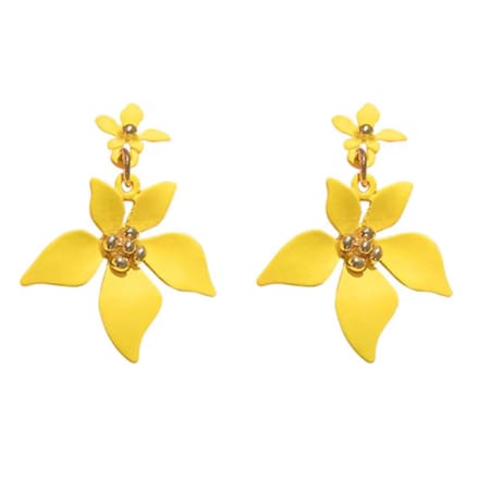 Oorbellen- geel -bloem- lang- Charme Bijoux