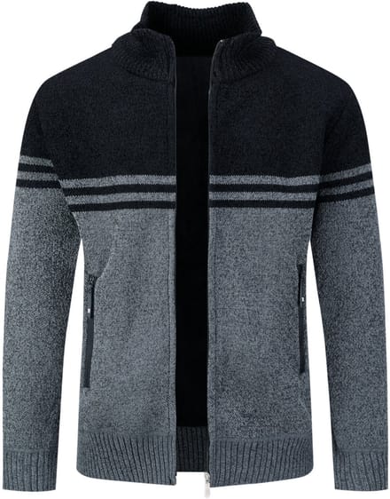 ALLTHEMEN Heren Cardigan met Opstaande Kraag - Gestreepte Ritssluiting - S