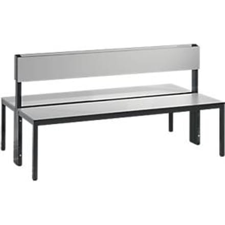 Basic Plus bank, 2-zijdig, rugleuning, zonder schoenenrek, 4-poots frame zwartgrijs RAL 7021, B 1500 mm, eiken Ser.