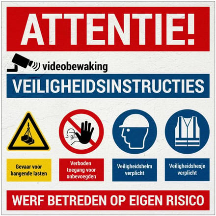 Werf betreden op eigen risico bord | Sign Again materiaal | 30 x 30 cm