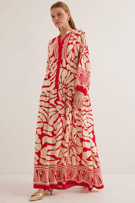 Geprinte V-hals Maxi-jurk