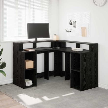 vidaXL - Bureau - Zwart - Eiken - 130 - x - 130 - x - 91 - cm - Bewerkt - hout