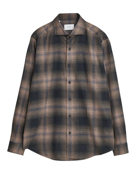 Eton Plaid Check Flannel Lange Mouw Overhemden Bruin 100015755