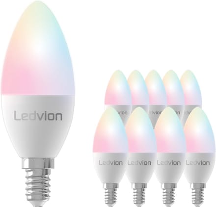 Ledvion - 10X Smart RGB+CCT E14 LED Lamp - 5W - 470L - Wifi-lamp - Dimbaar - Alexa & Google Home