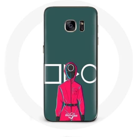 Case voor Samsung Galaxy S7 Edge Squid Game Rode Soldaat met Masker Cirkel Groene Achtergrond