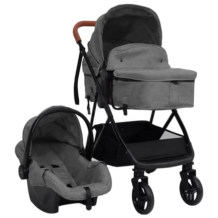 vidaXL - Kinderwagen - 3-in-1 - staal - lichtgrijs - en - zwart
