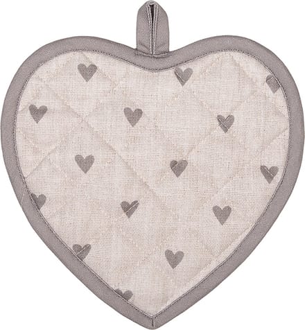 Clayre & Eef Pannenlap 20x20 cm Beige Grijs Katoen Hartjes