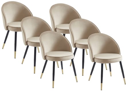 Vente-unique Set van 6 stoelen van fluweel en metaal - Beige - MAYLINA