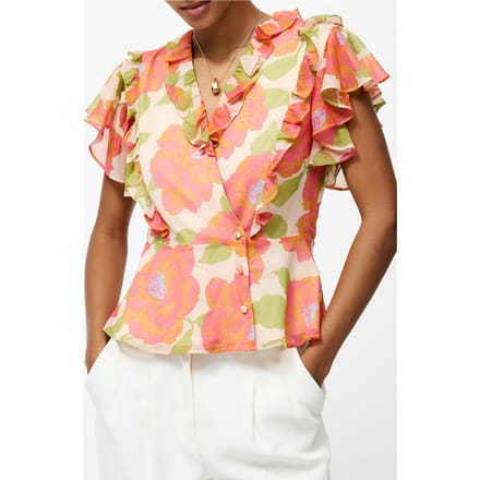 French Connection Louisa Hallie Crinkle Blouse Orange Multi Taglia: 10 | Magliette intime Outlet | Donna | Arancione